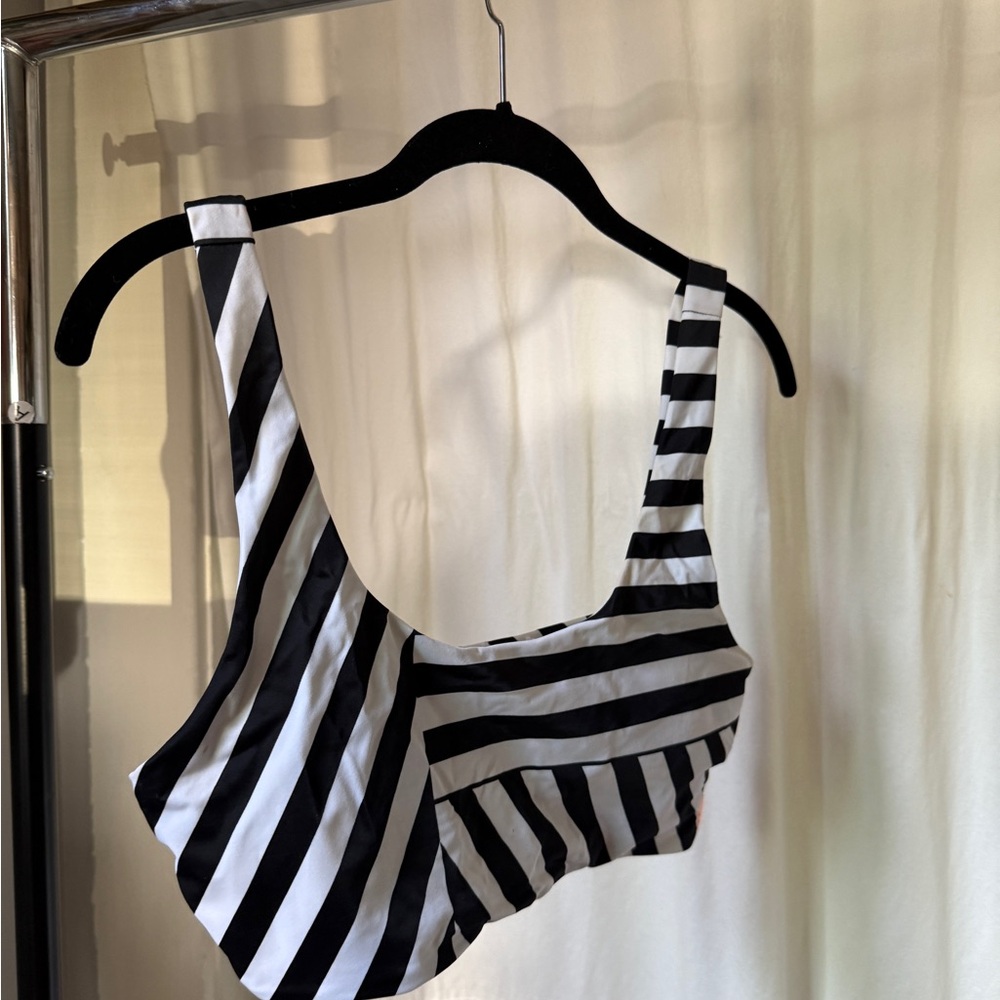 Black and White Striped Bikini Top